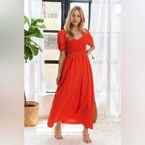 ADORA Popcorn Smocked Puff Sleeve Dress